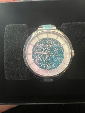 Invicta Women's Silver Tone Watch with Aqua Crystal Dial Accents - Invicta Angel